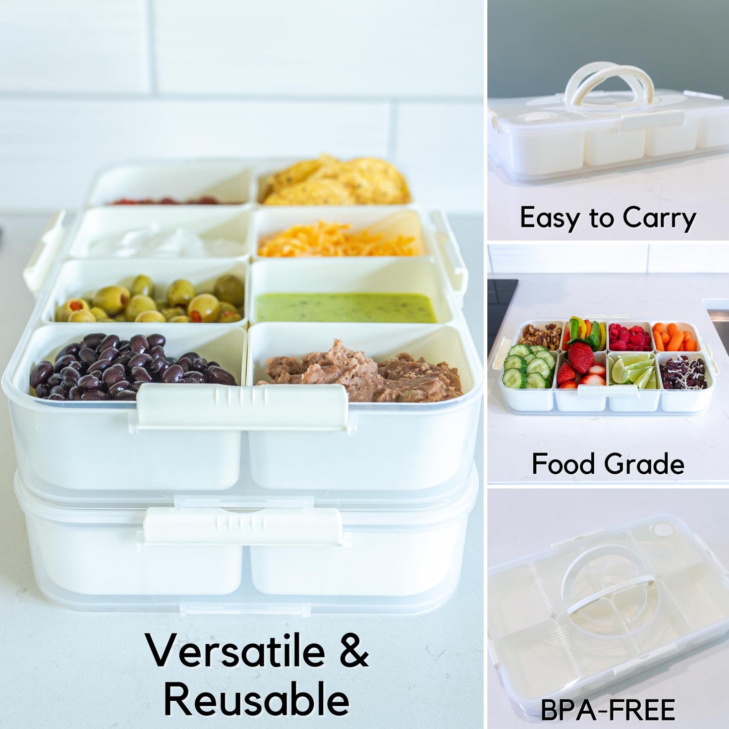 Puccino's Kitchen Snack Box Container - 1 Pack - Microwave & Dishwasher Safe - Versatile Snack Box, Serving Tray, Ideal Lunchable Container