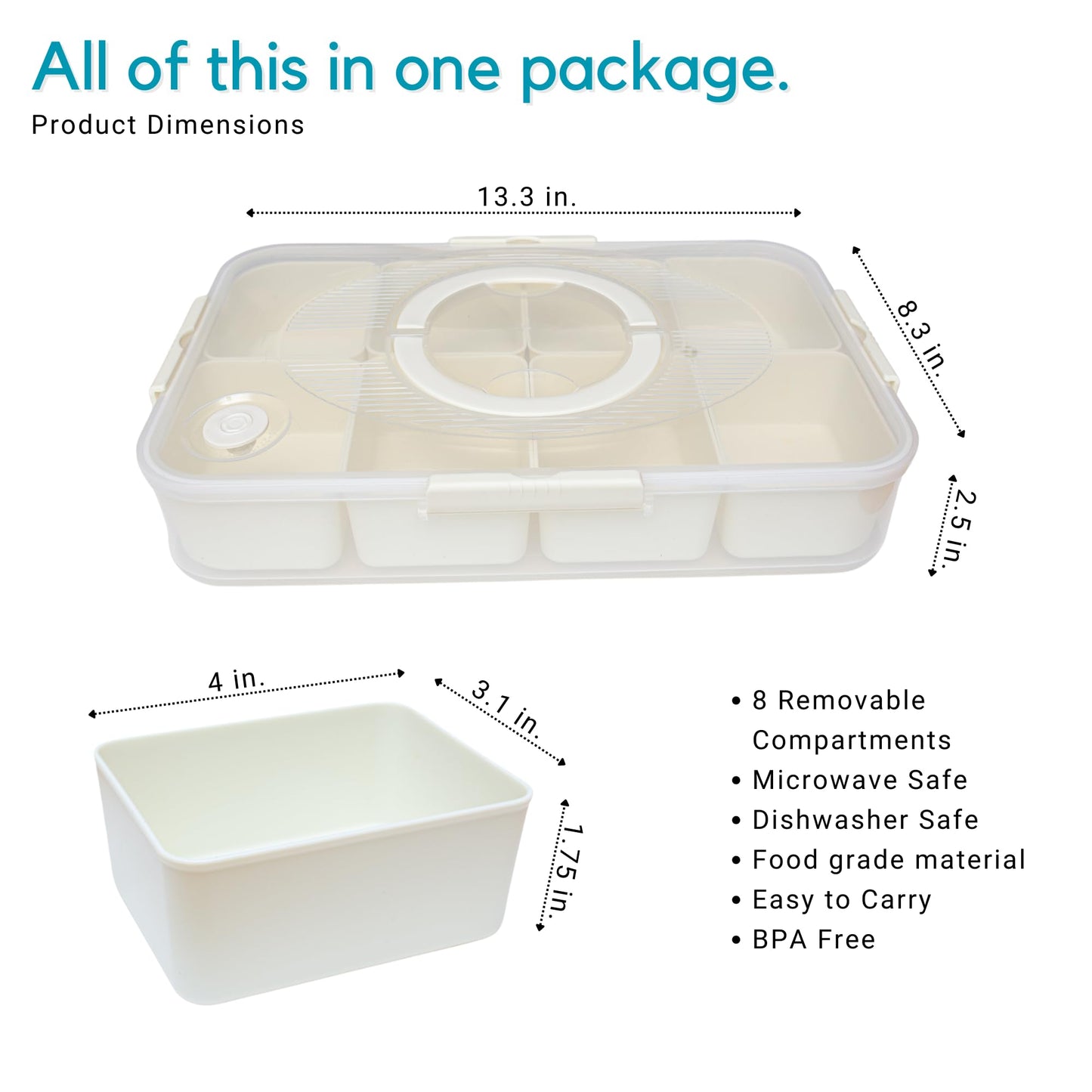 Puccino's Kitchen Snack Box Container - 1 Pack - Microwave & Dishwasher Safe - Versatile Snack Box, Serving Tray, Ideal Lunchable Container